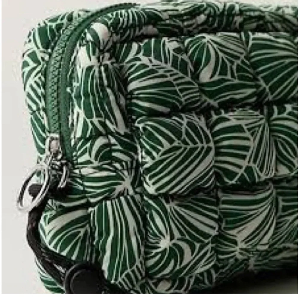 Free People Printed Green and White Quilted Pouch Case New